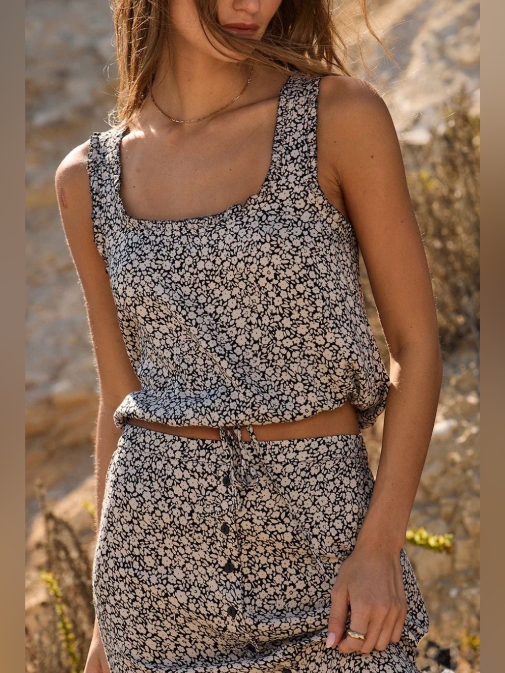 NWT Saltwater LUXE Louissa Tank in Black & Tan Floral, Size XS, Still in Stores!